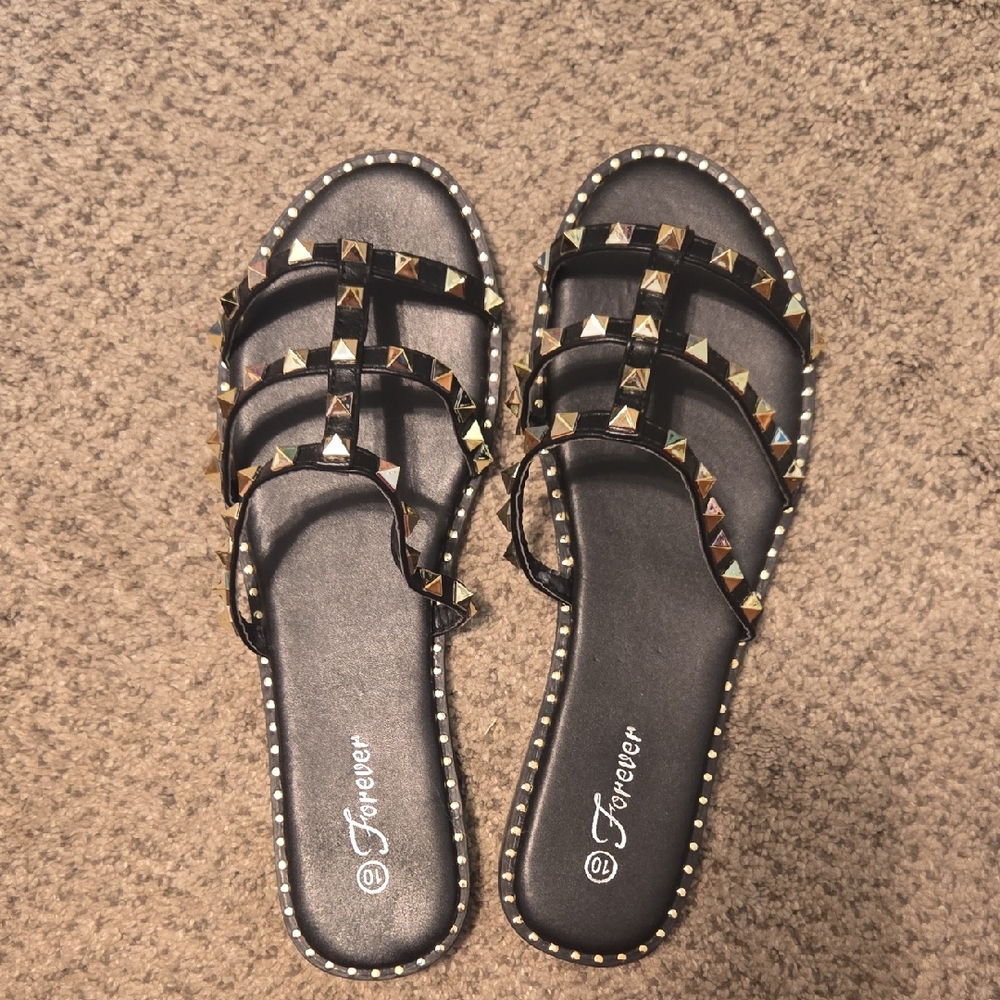 Forever Black and Gold Studded Sandals